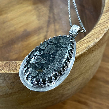 Sterling Silver Pyrite Teardrop Gothic Bezel Pendant