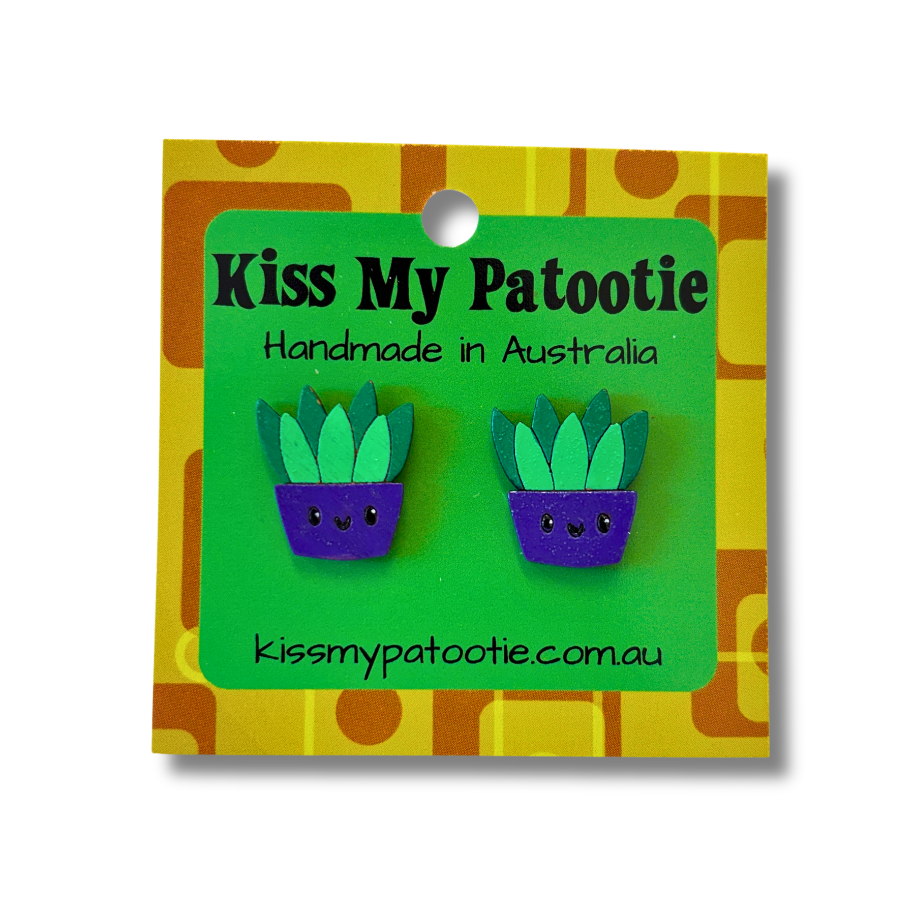 Succulent / plant wooden earrings - hand painted studs