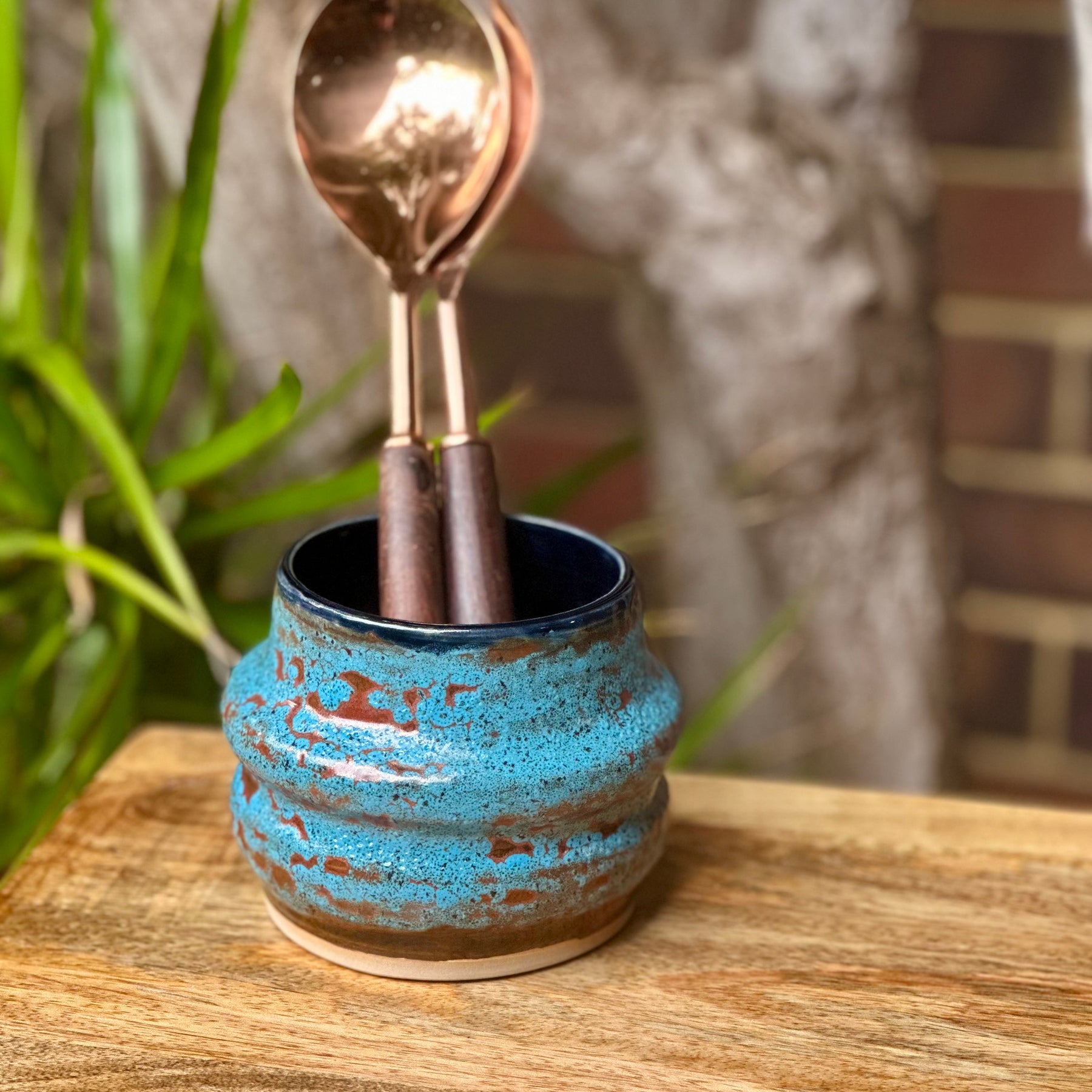 Copper & Turquoise | Hand-thrown Ceramic Utensil Pot