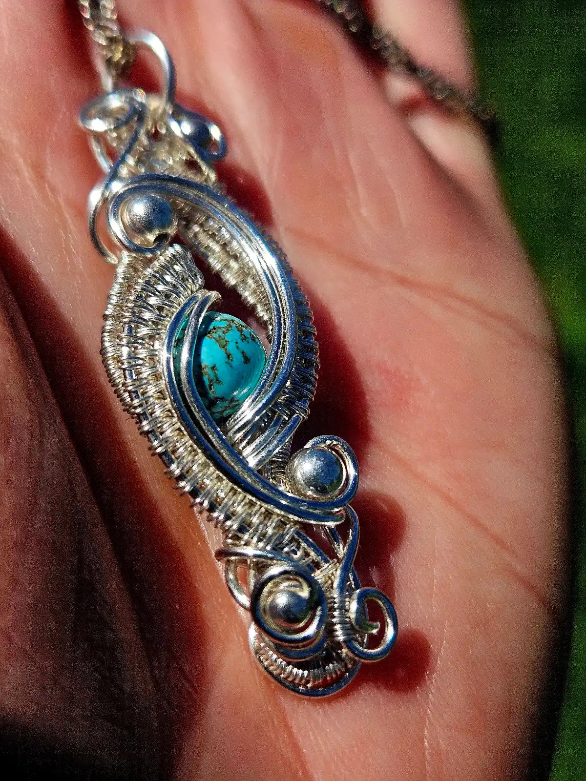Handcrafted Turquoise Wire-Wrapped Pendant Necklace