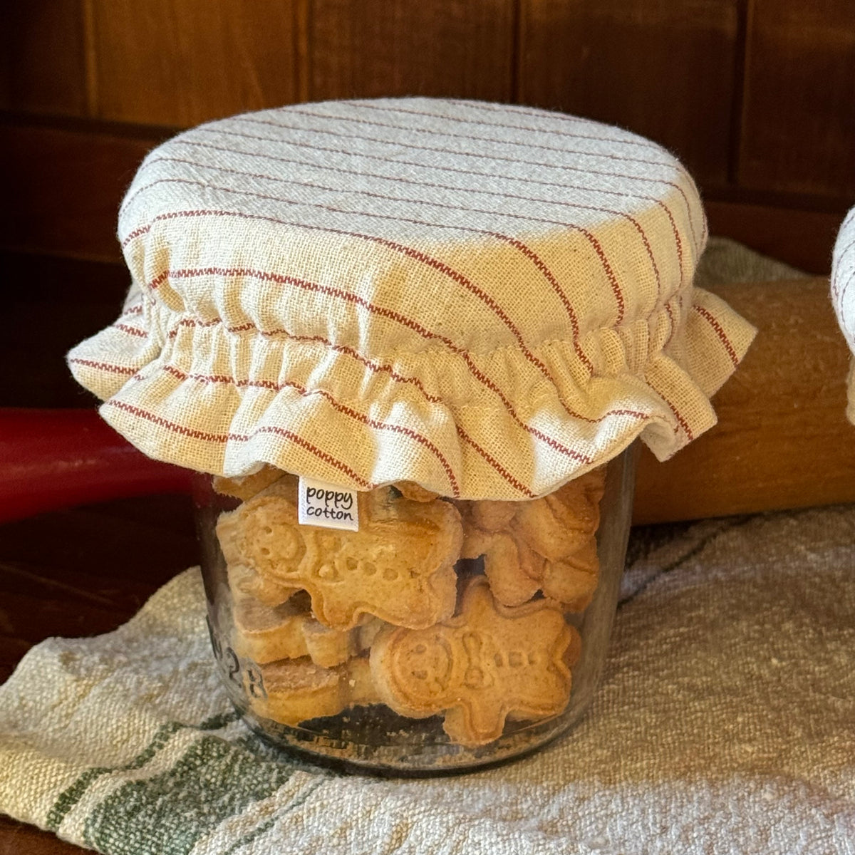 Reusable Christmas Pudding Bowl Covers & Matching Frilled Jar Cover | Reversible Natural Cotton