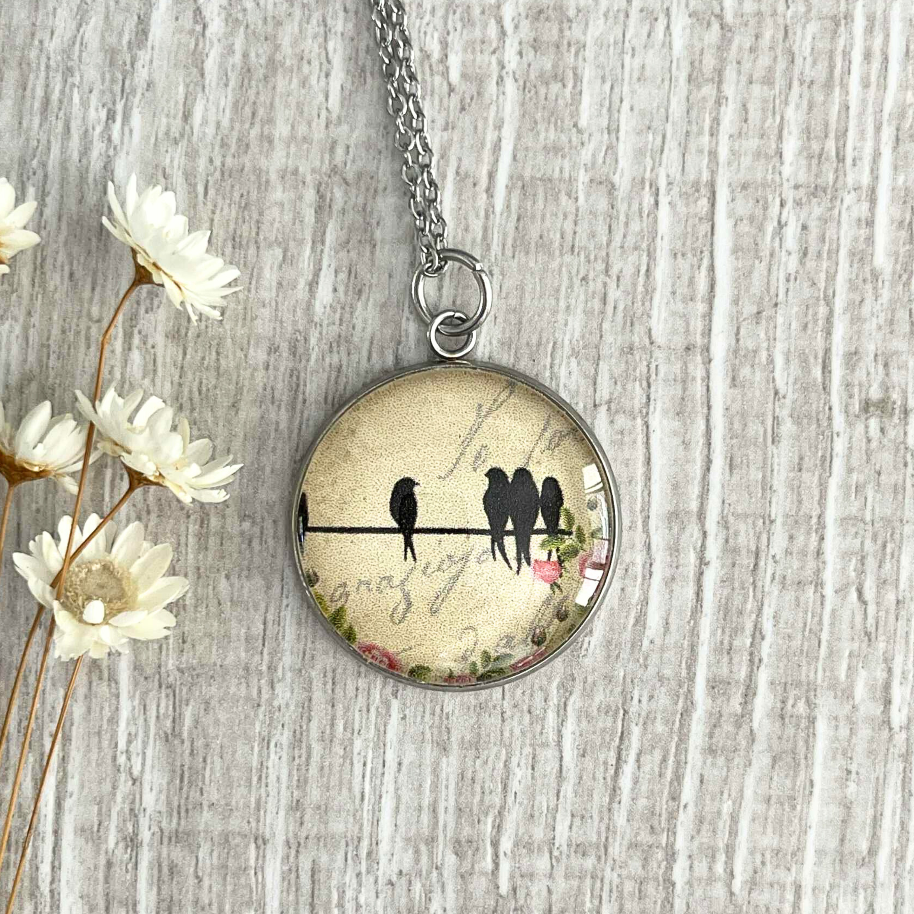 Four on a Wire Pendant • Bird Silhouette Celebrating Motherhood, Sisterhood & Friendship