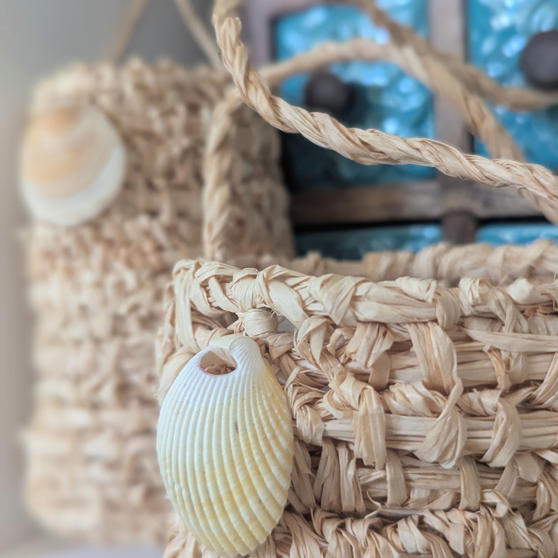 Basket Sea Shell Natural Raffia Dilly Bags