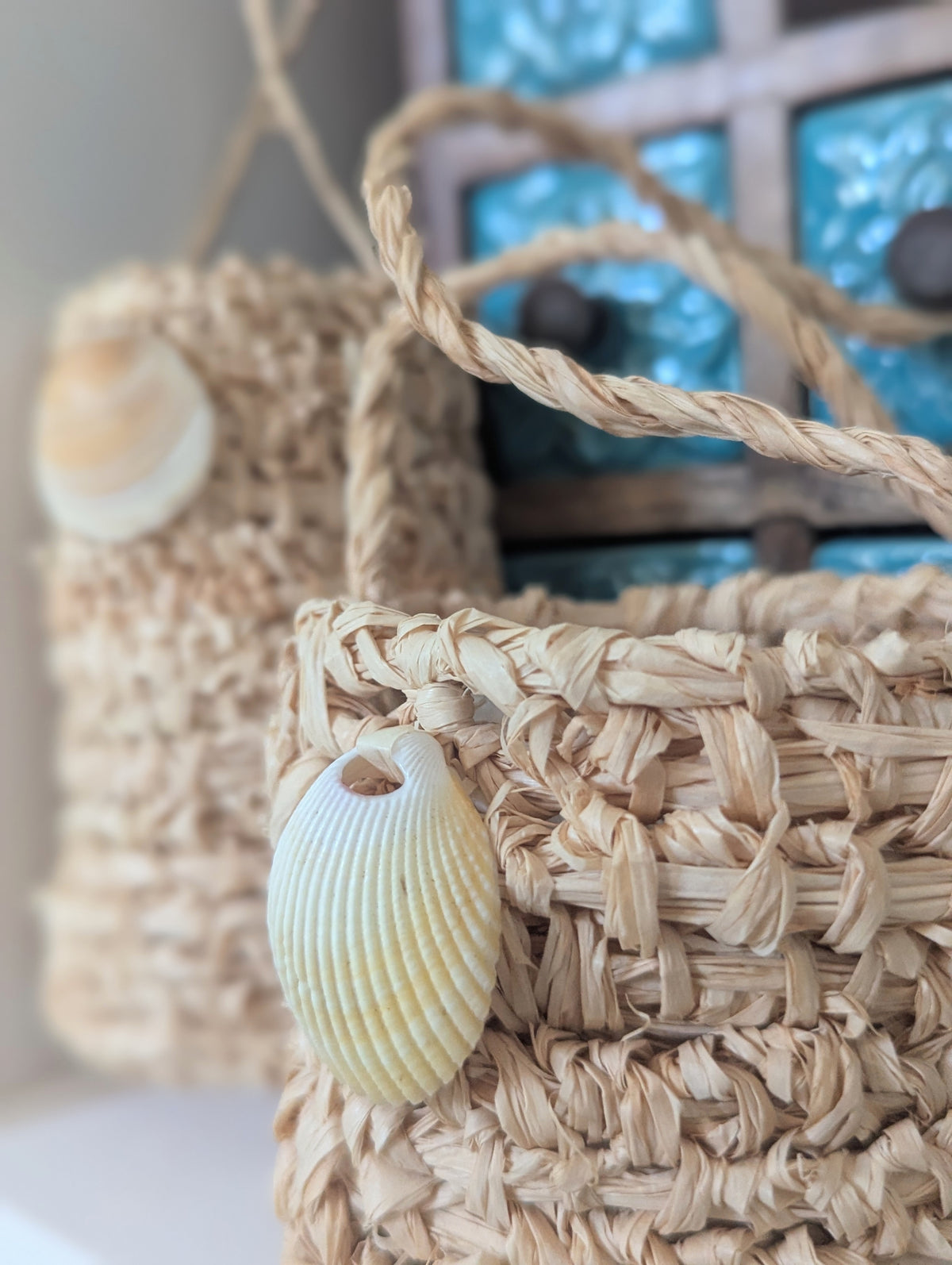 Basket Sea Shell Natural Raffia Dilly Bags