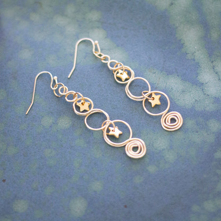 Gold Christmas Tree Earrings With Twinkling Stars | Christmas Jewellery