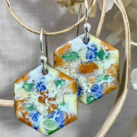 Multi coloured abstract earrings. Enamel