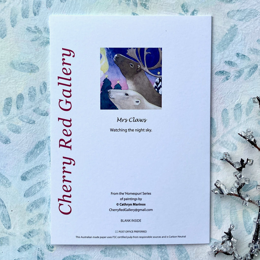 5 Mrs Santa, Polar Bear and Caribou Cards (xp-claw)