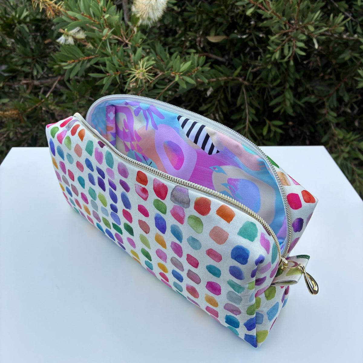 Bilby Pouch - Flowers Wee Colour Library Multi Bluebellgray lined with Peaches and Blush
