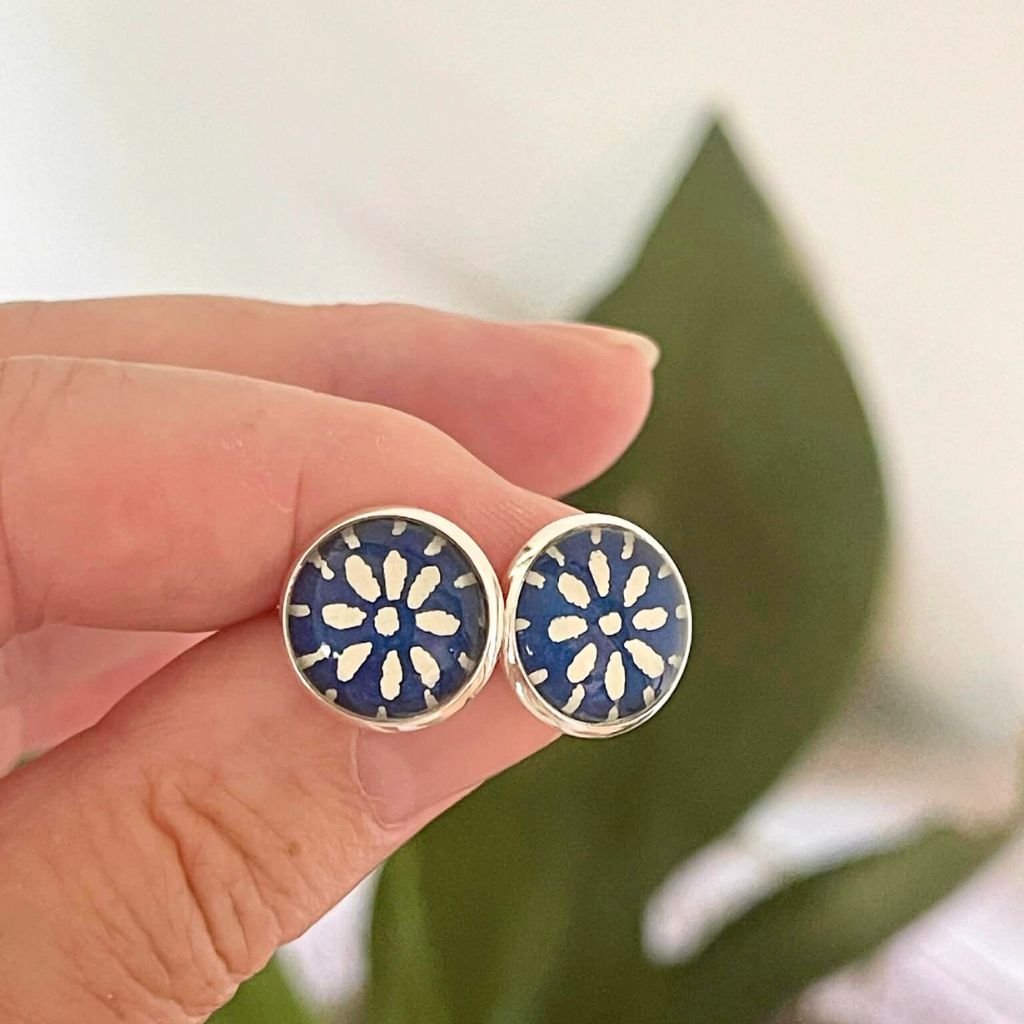 Simple Blue and White Earrings • Handmade with Japanese Origami Papers