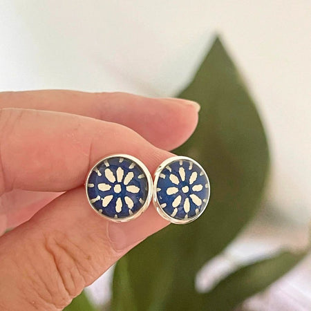 Simple Blue and White Earrings • Handmade with Japanese Origami Papers