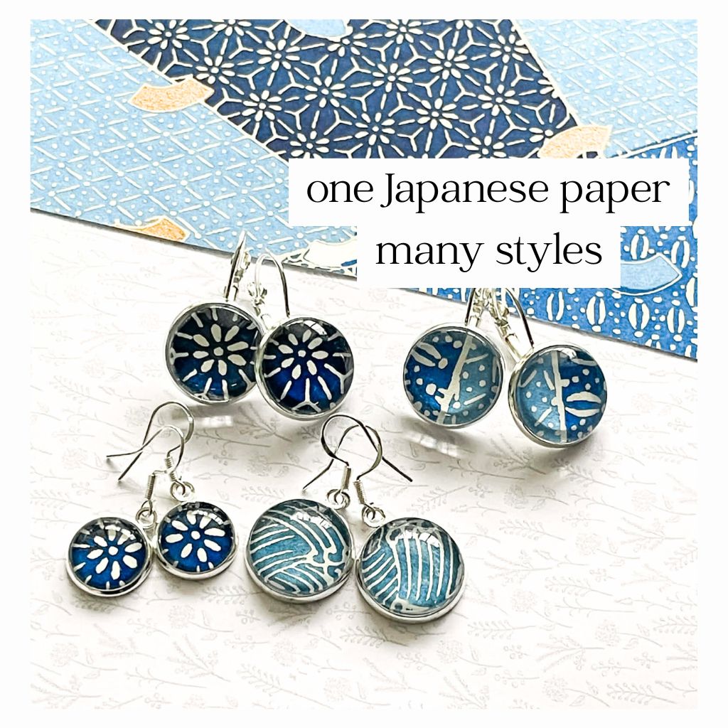 Simple Blue and White Earrings • Handmade with Japanese Origami Papers