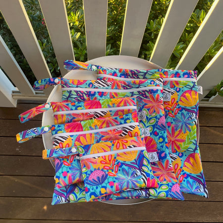 READY MADE Water-resistant wet bags - Calista Bright Floral (Ladybird and Roar)  | Ready to ship | FREE Postage