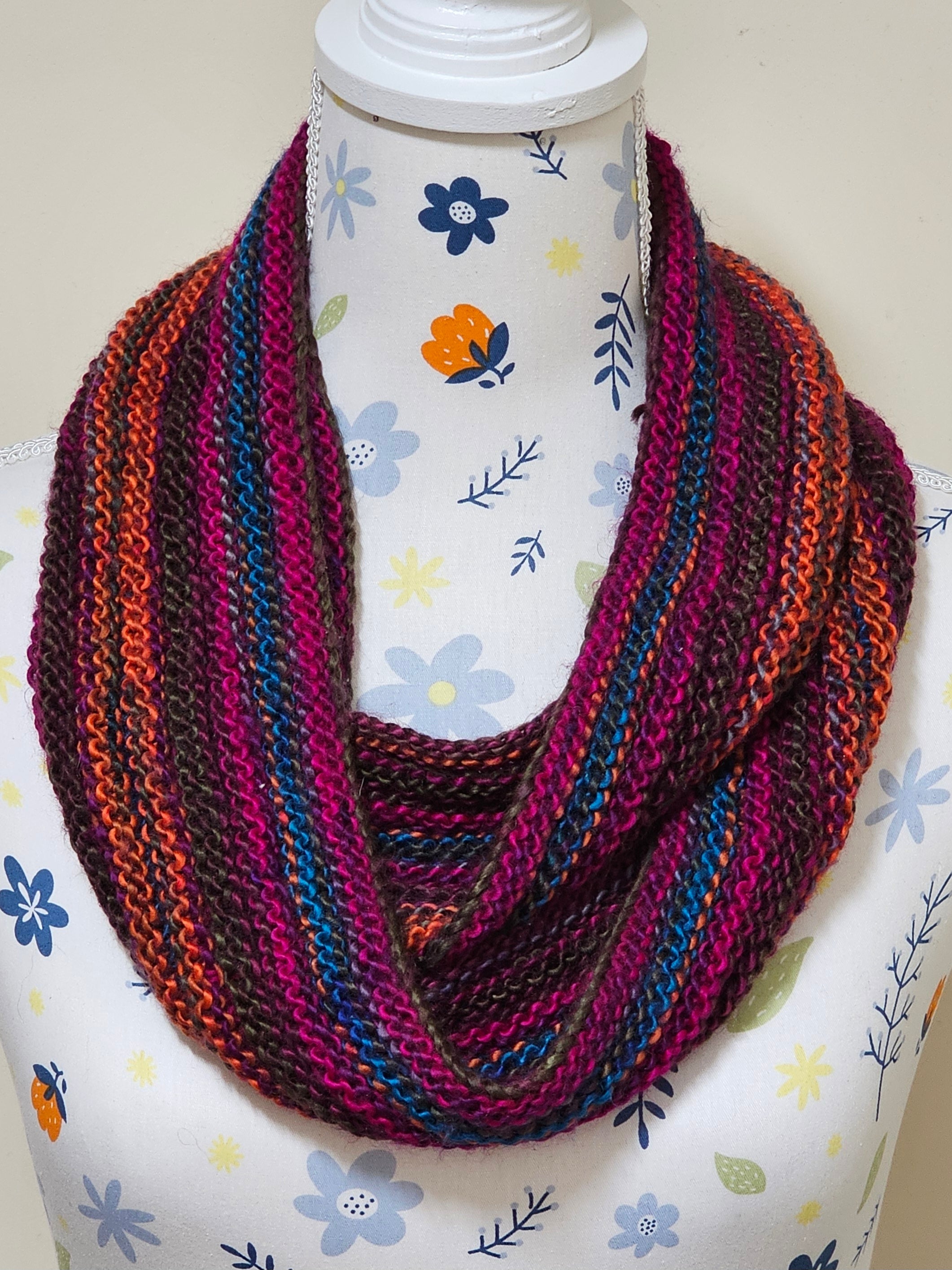 Hand knit infinity scarf, adult size