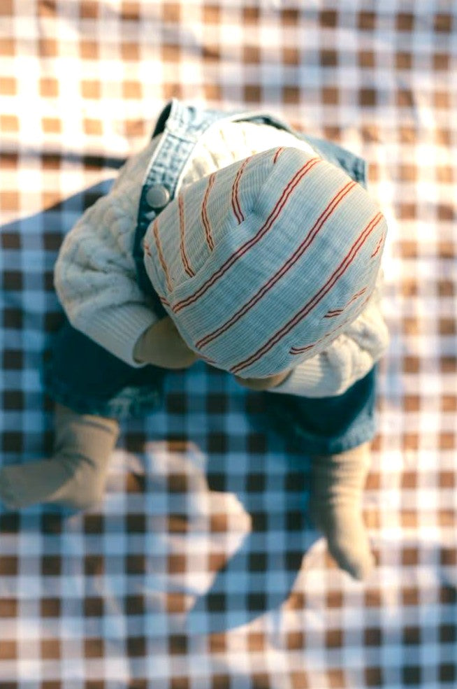 Baby Blue Cotton Seersucker Bonnet, Baby Cotton Blue Bonnet