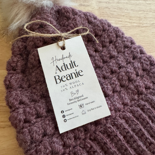 Grape Plum Adult Slouchy Beanie | Handmade Crochet Beanie with Faux Fur Pom Pom