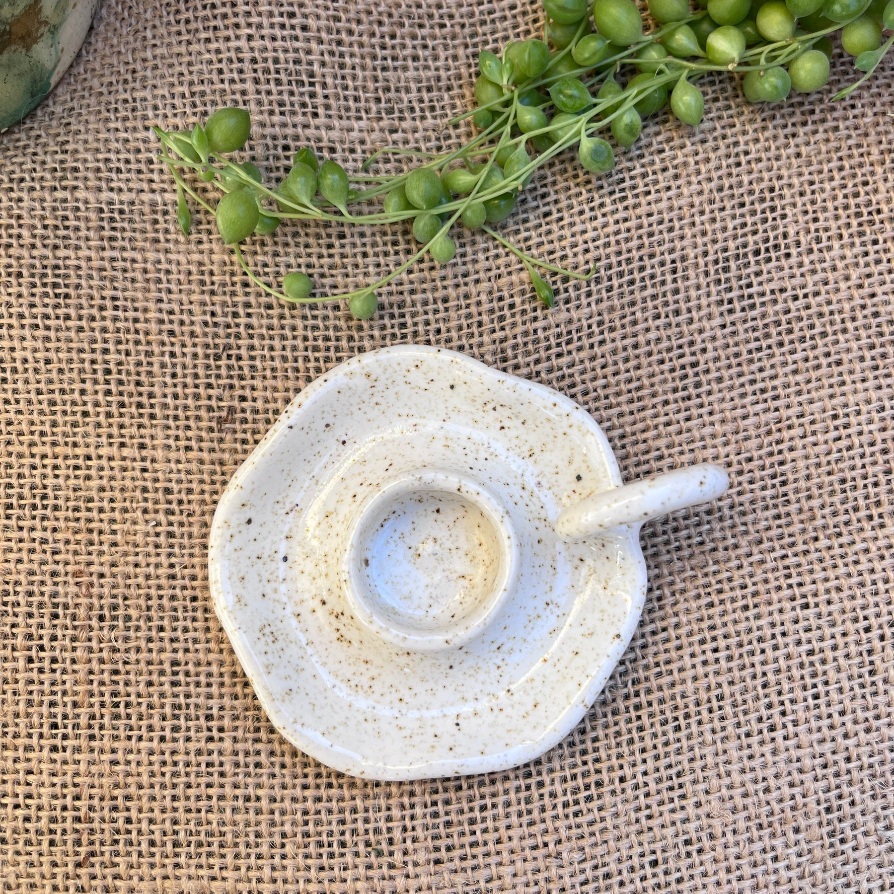 Petite Ceramic candlestick holder with Beeswax candle.