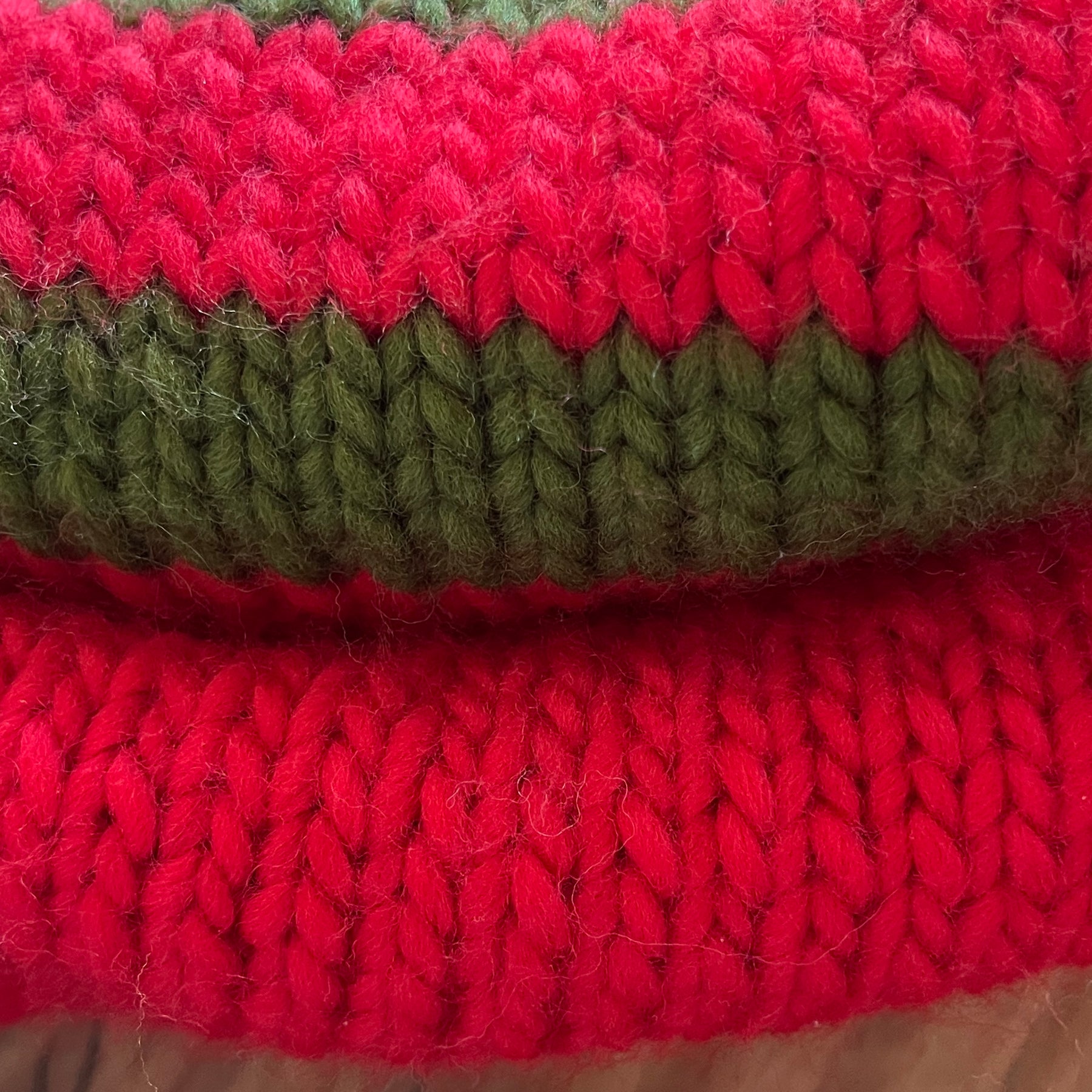 Hand knit wool Christmas hats