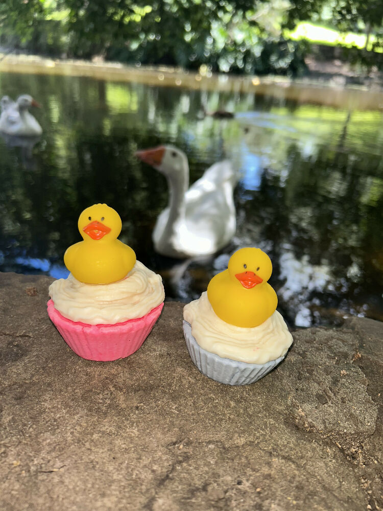 Handmade duck cupcake soap