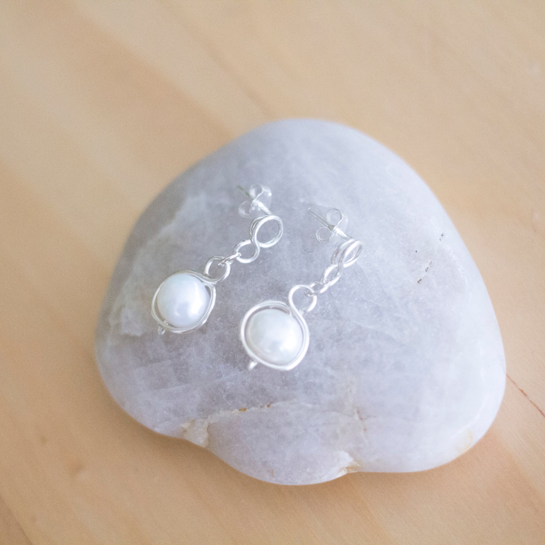 Baroque Pearl Silver Loop Stud Earrings | Sterling Silver