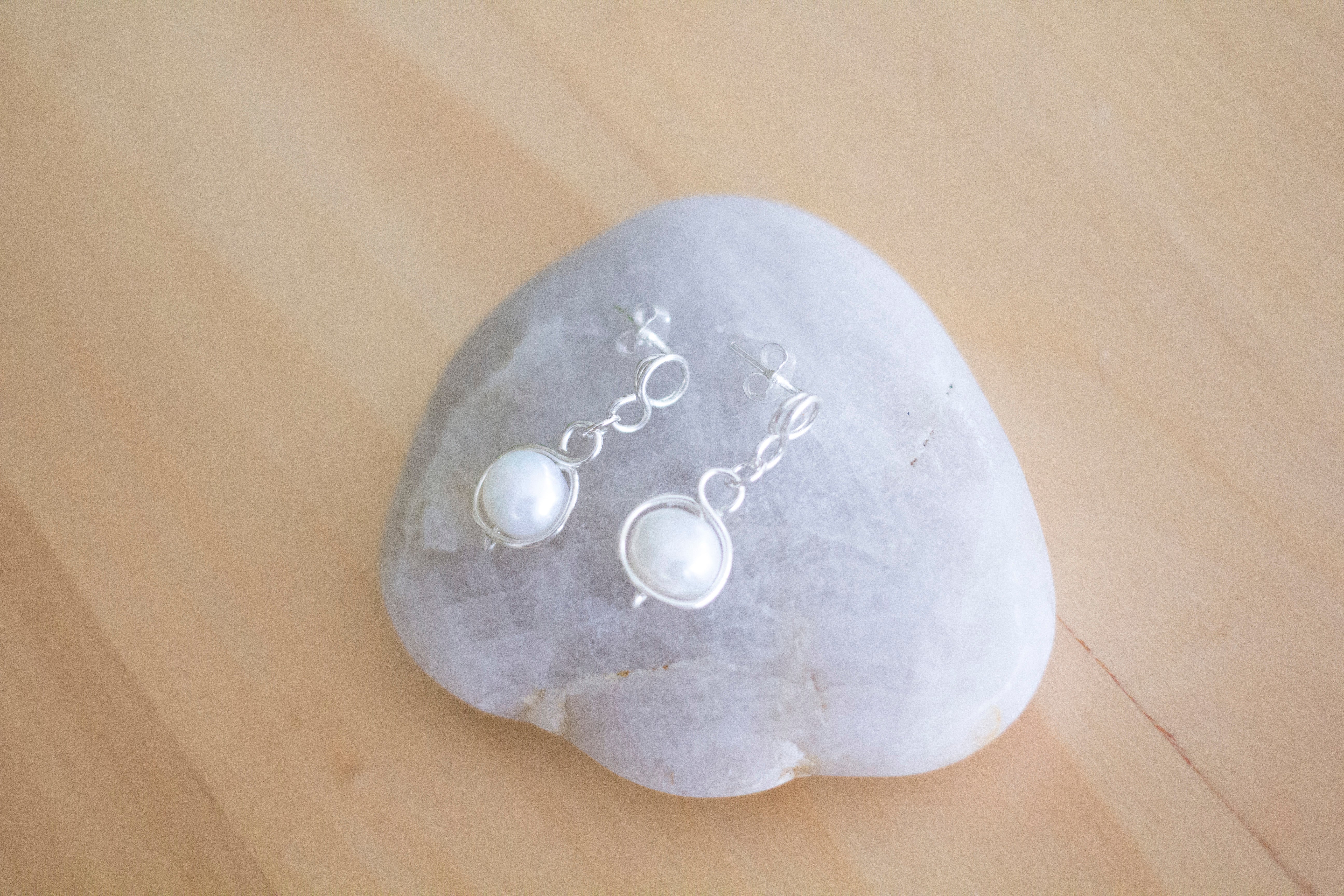 Baroque Pearl Silver Loop Stud Earrings | Sterling Silver
