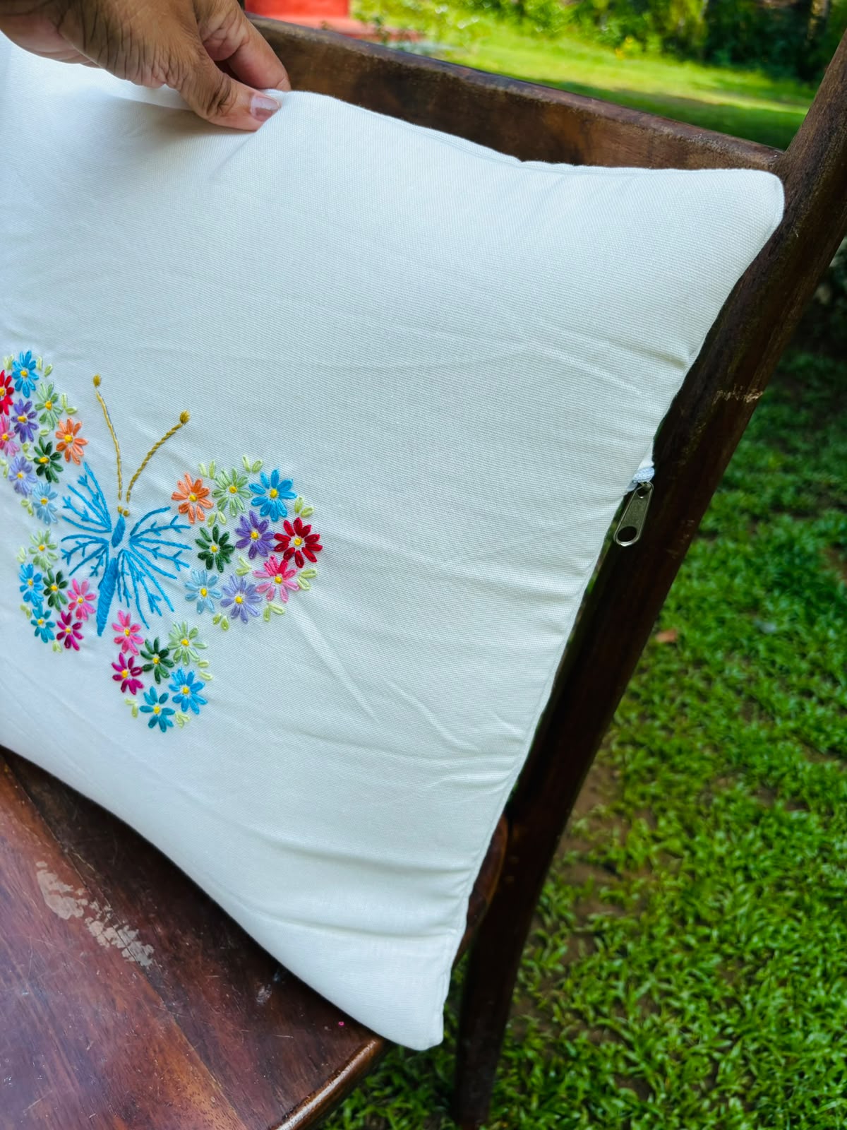 Hand Embroidered Floral Cushion/Pillow Cover