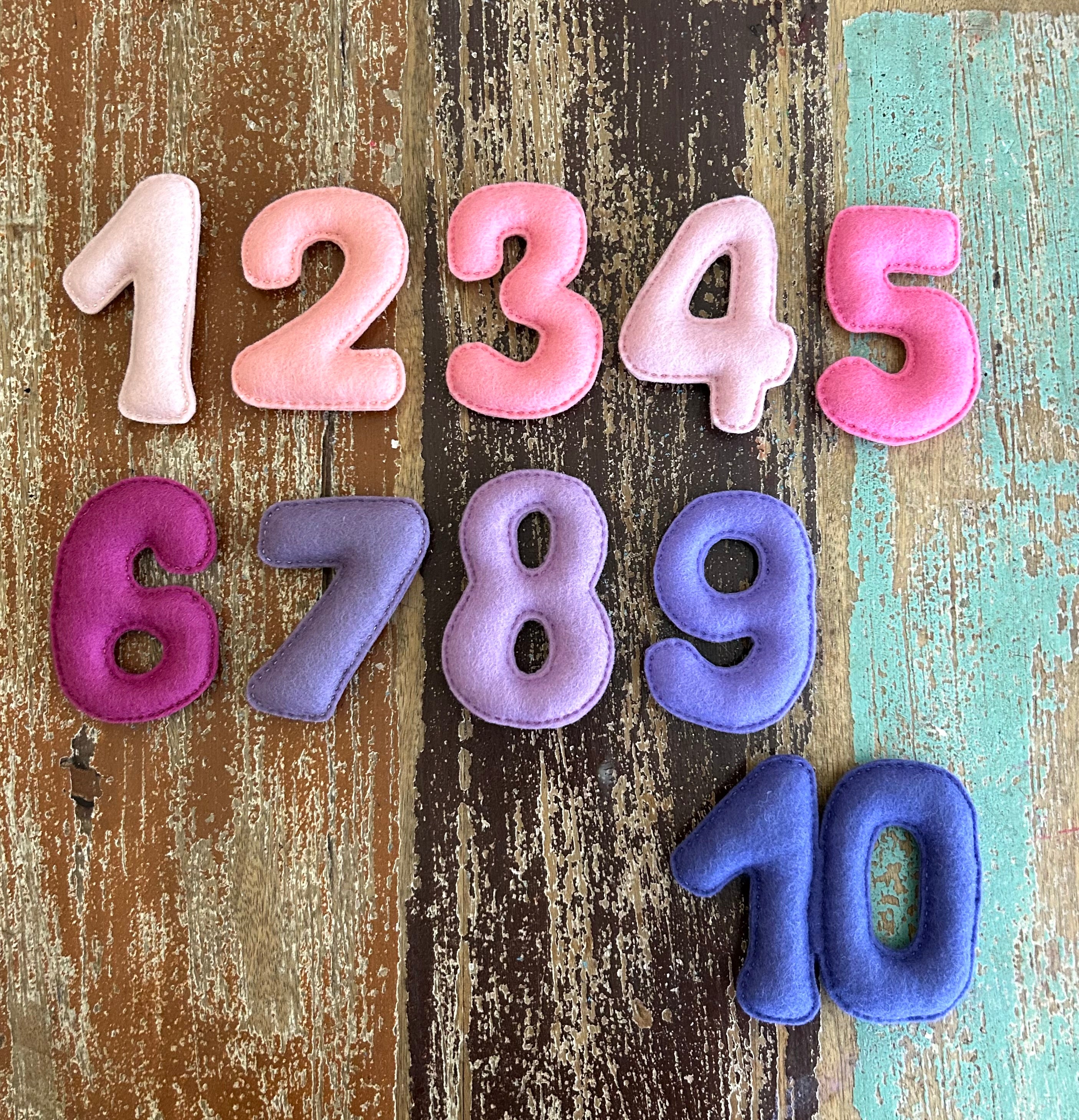 Ready to post, pink and purple, Felt numbers, homeschool, preschool