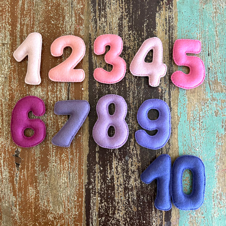 Ready to post, pink and purple, Felt numbers, homeschool, preschool