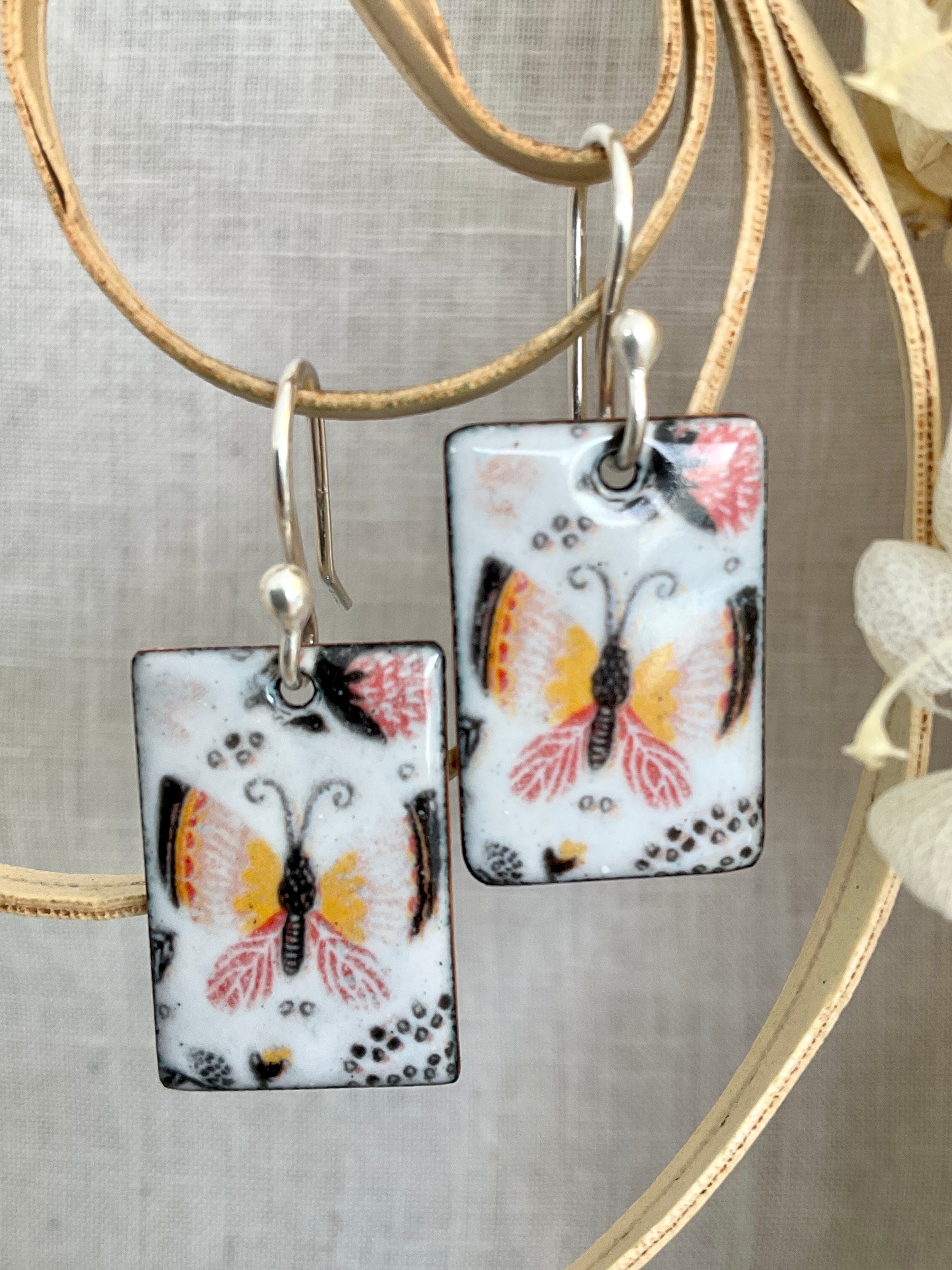 Butterflies and Dragonflies. Enamel earrings. Handmade