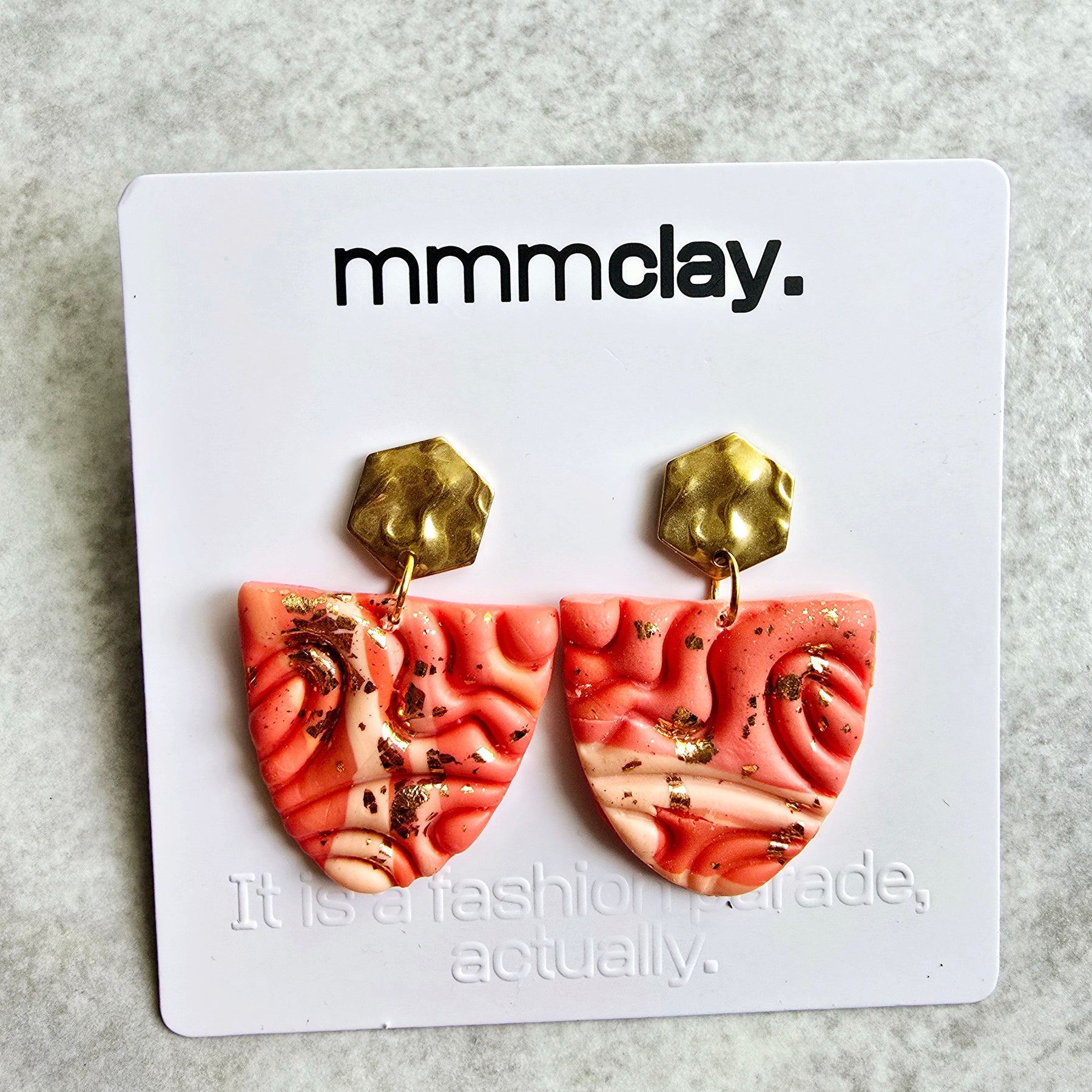 Coral Coloured Metallic Dangle Earrings