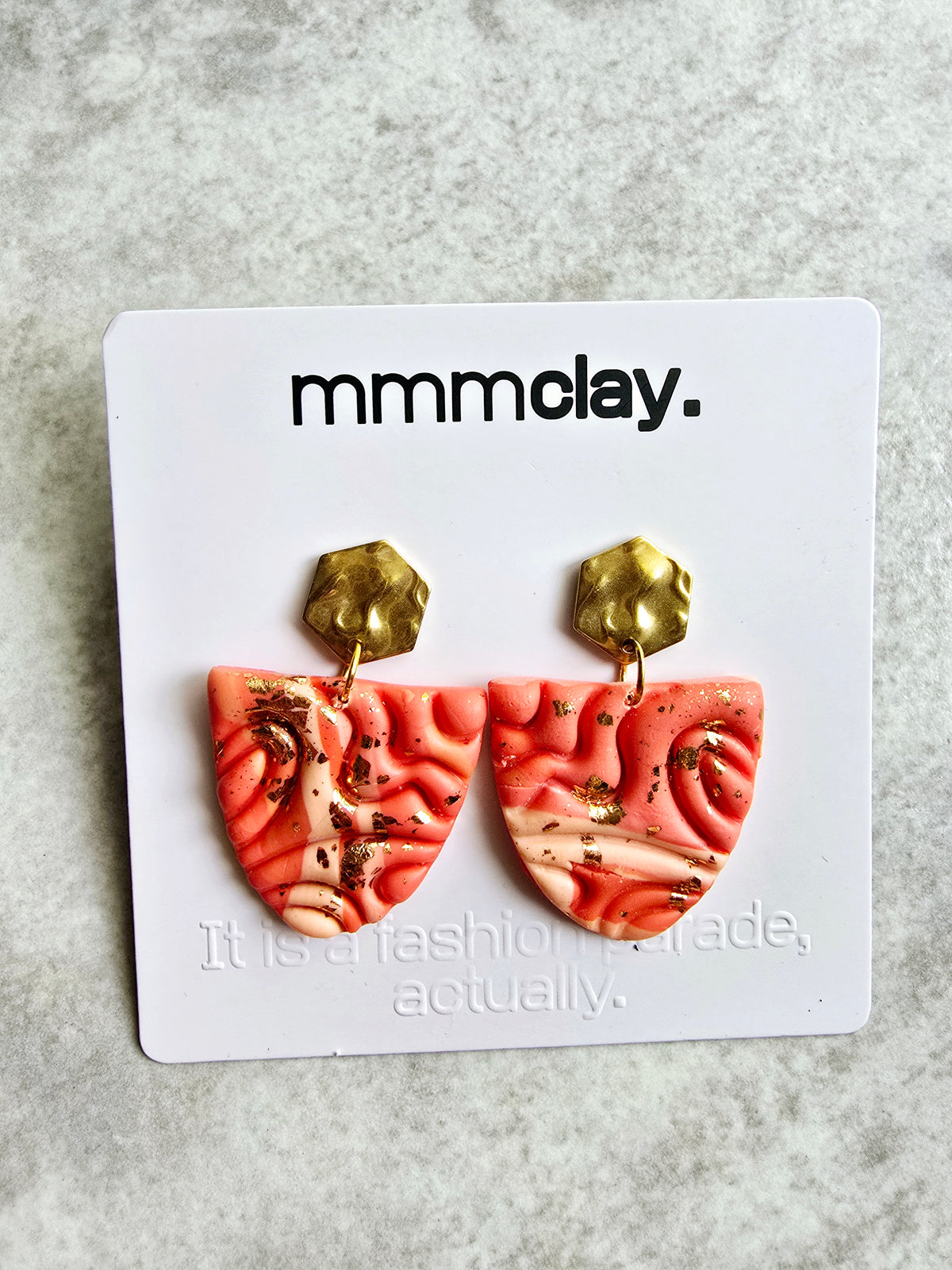 Coral Coloured Metallic Dangle Earrings