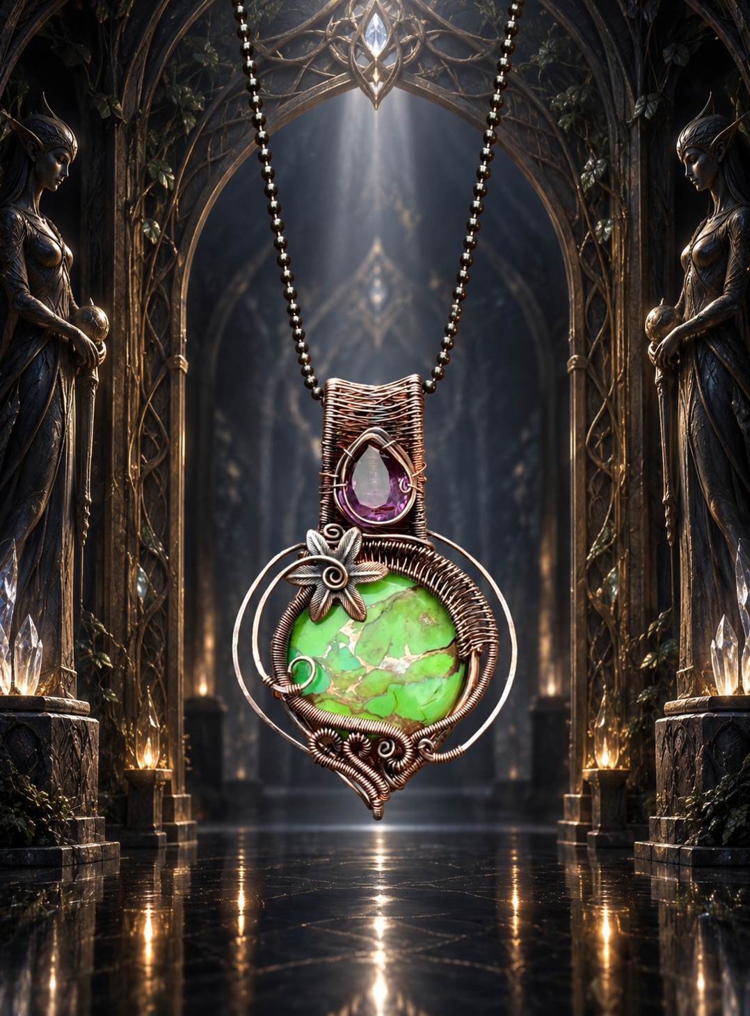 Mojave Turquoise/Amethyst copper crystal pendant
