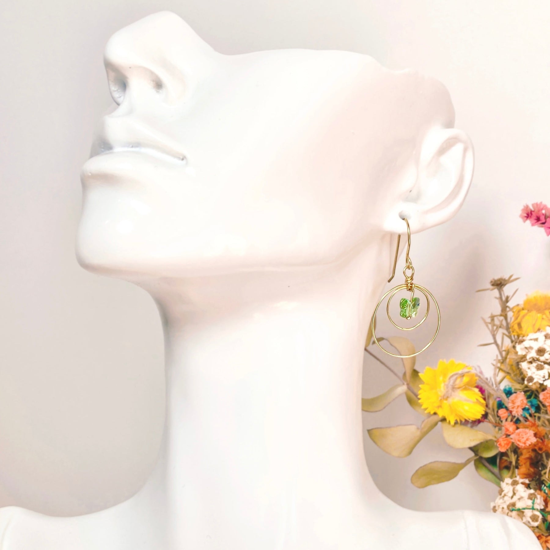 Butterfly crystal looping dangle earrings | Green | Sterling silver or 14k gold-filled