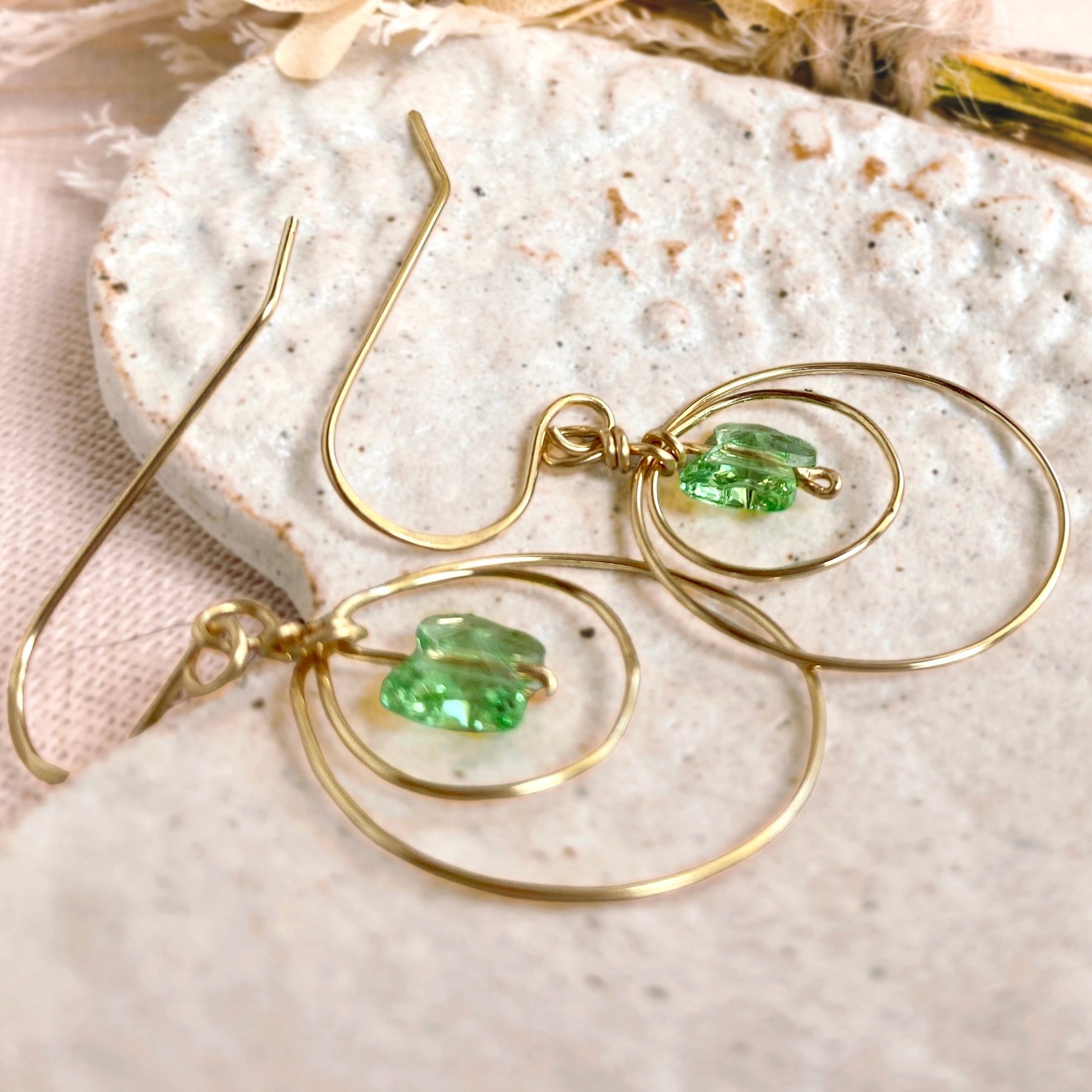 Butterfly crystal looping dangle earrings | Green | Sterling silver or 14k gold-filled