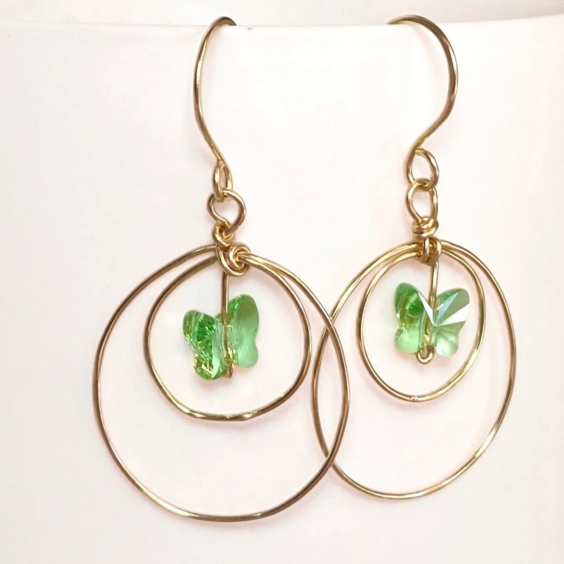 Butterfly crystal looping dangle earrings | Green | Sterling silver or 14k gold-filled