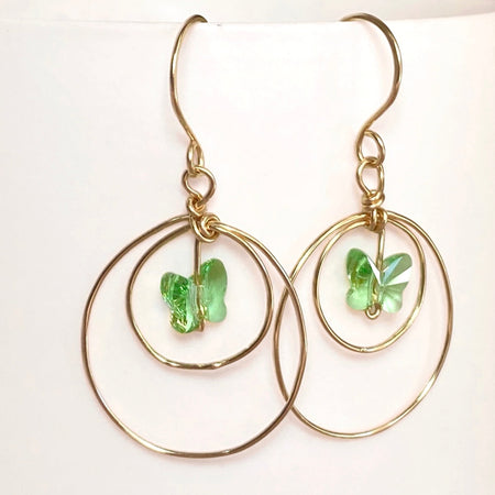 Butterfly crystal looping dangle earrings | Green | Sterling silver or 14k gold-filled
