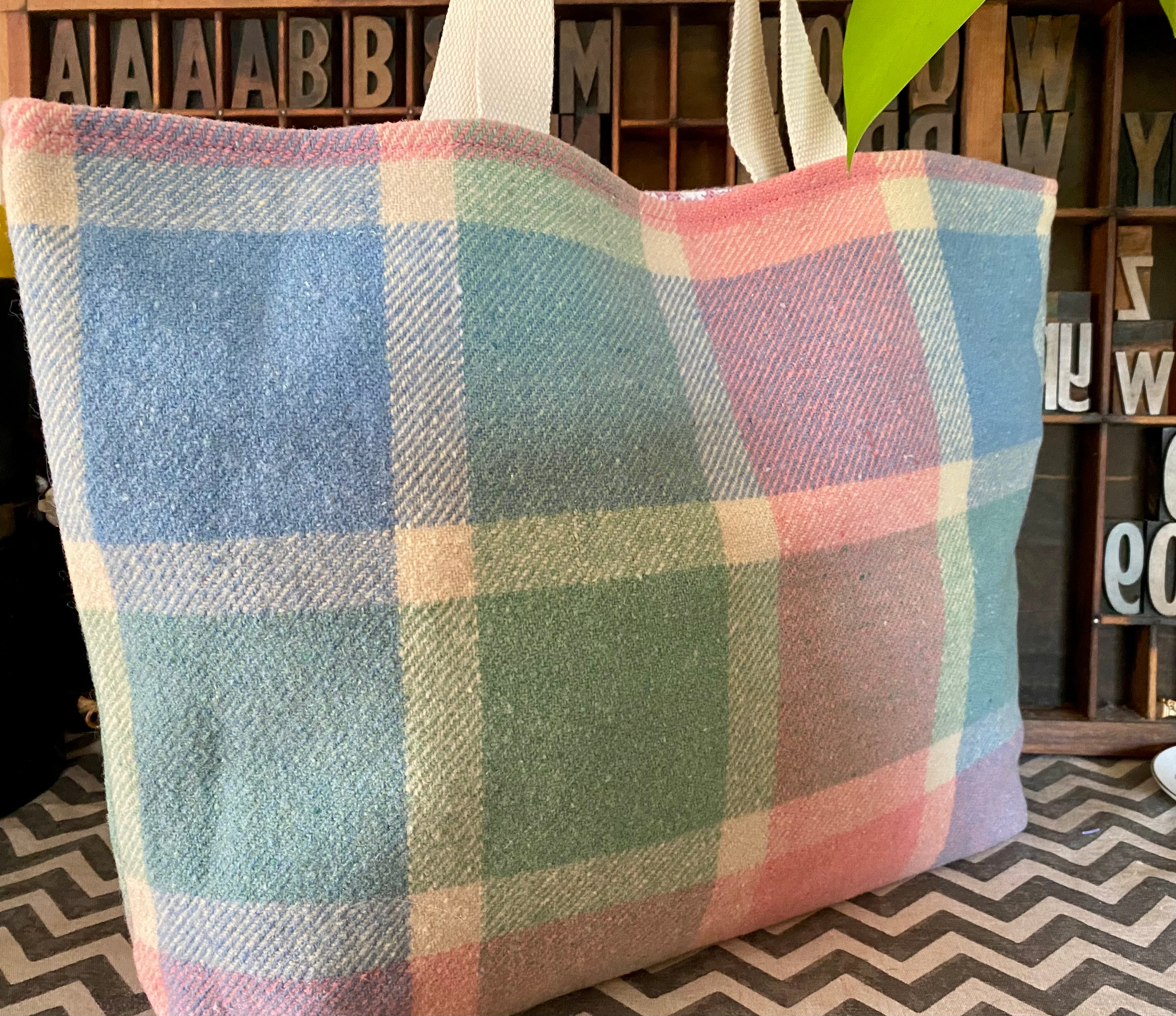 Upcycled Woollen Blanket - Market Tote - Multi