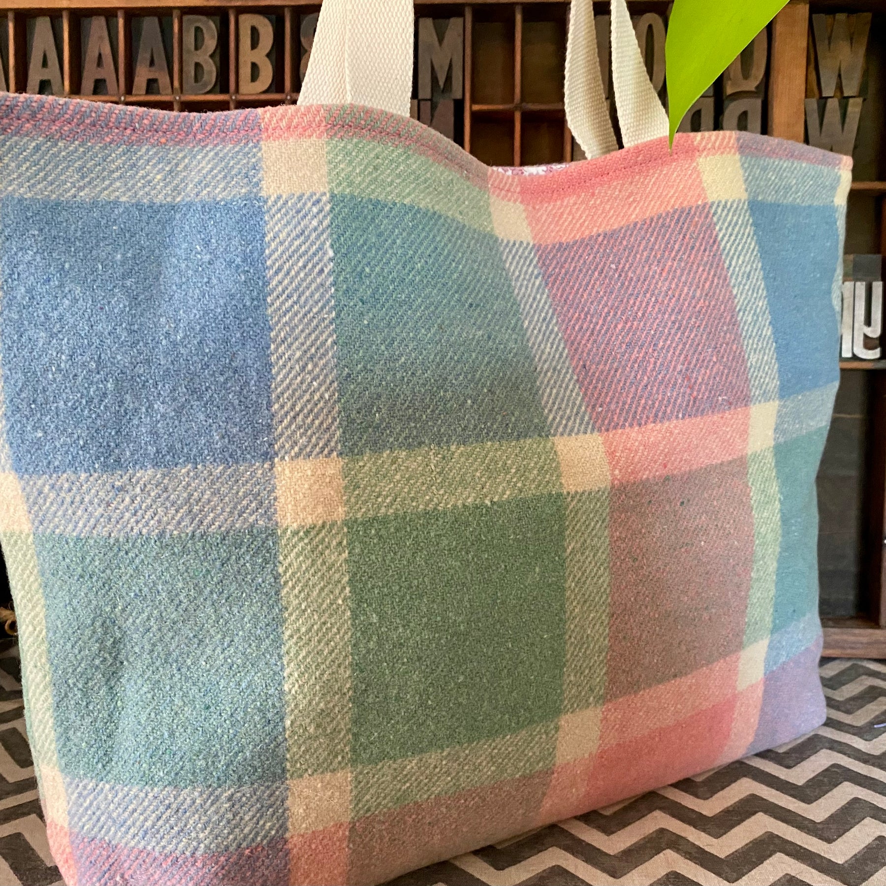 Upcycled Woollen Blanket - Market Tote - Multi
