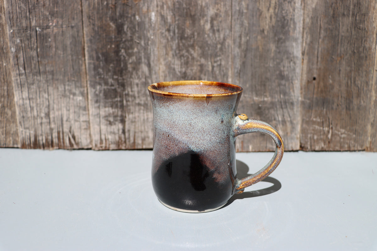 Large hand made mugs in speckled brown and white