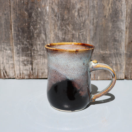 Large hand made mugs in speckled brown and white