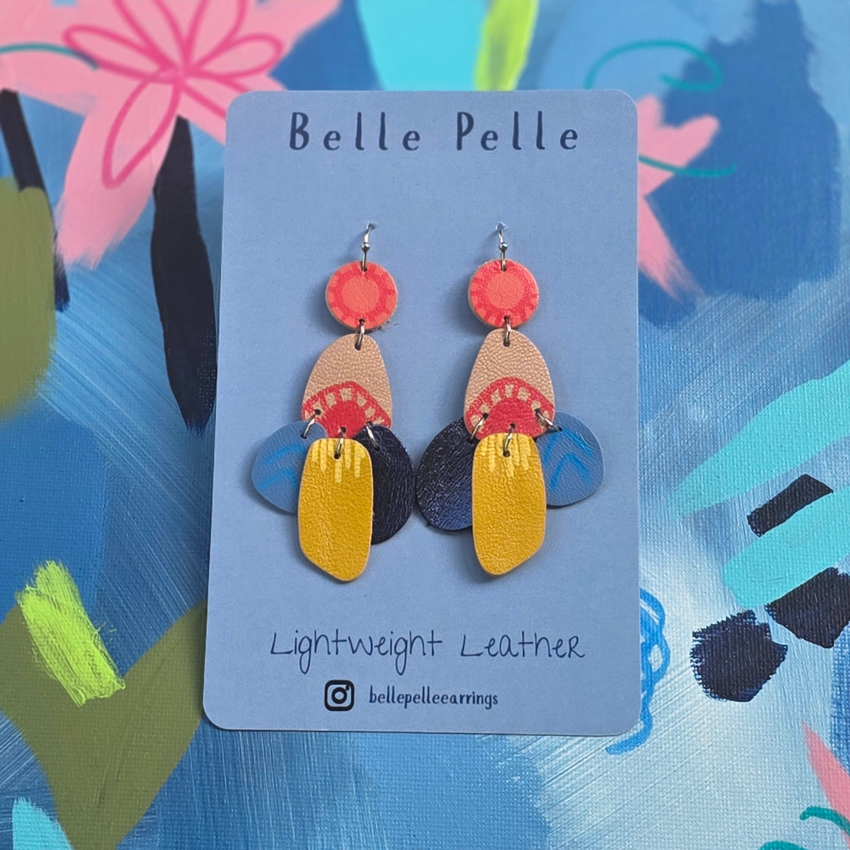 Audace Musa Leather Earrings – Blueberry Mustard