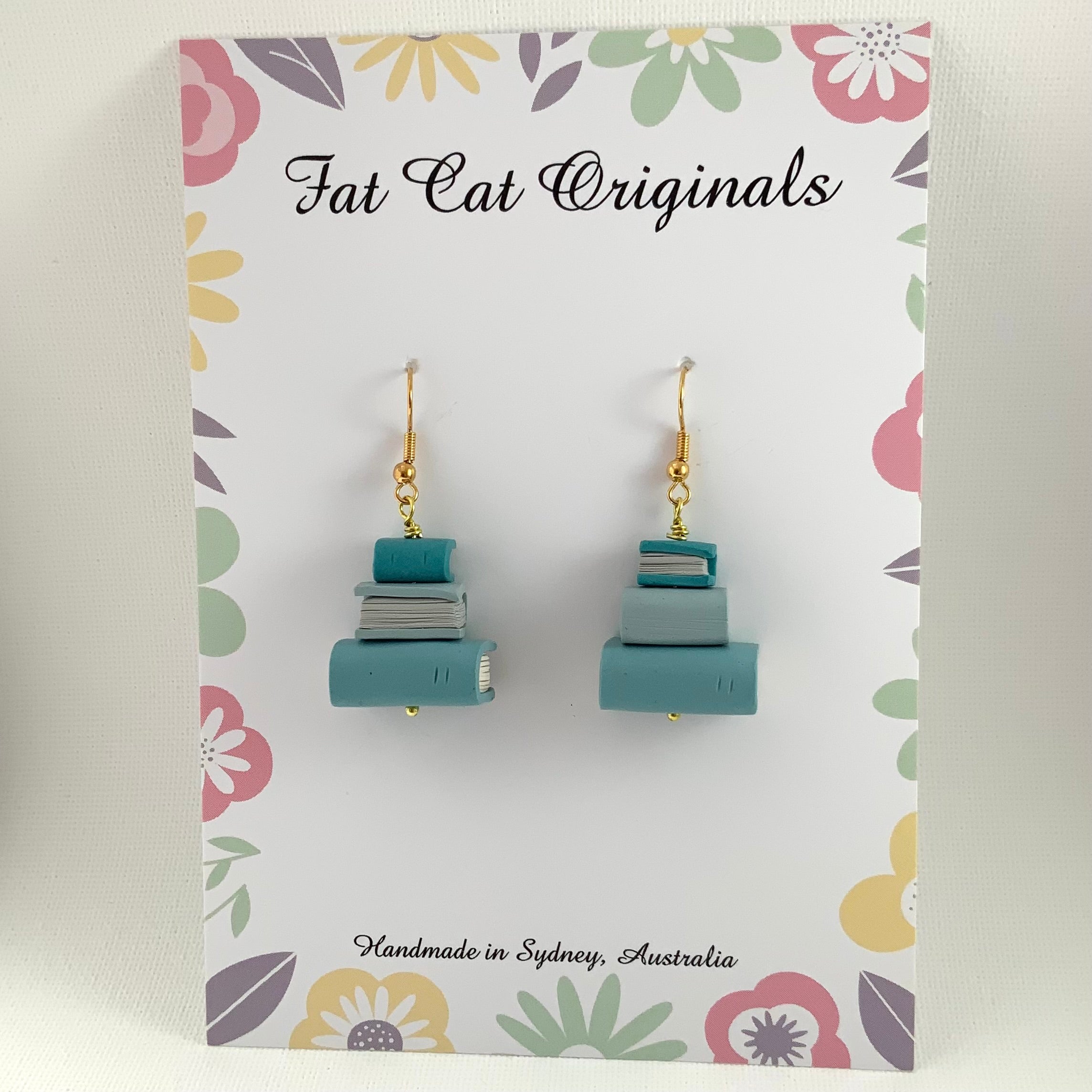 Stacked Stories Earrings – Cerulean Story Stacks | Handmade Book Lover Gift | Mini Book Stack Dangles