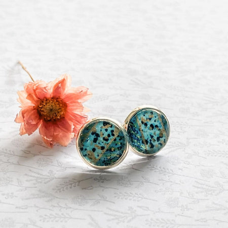 Blue Stud Earrings made with Japanese Paper