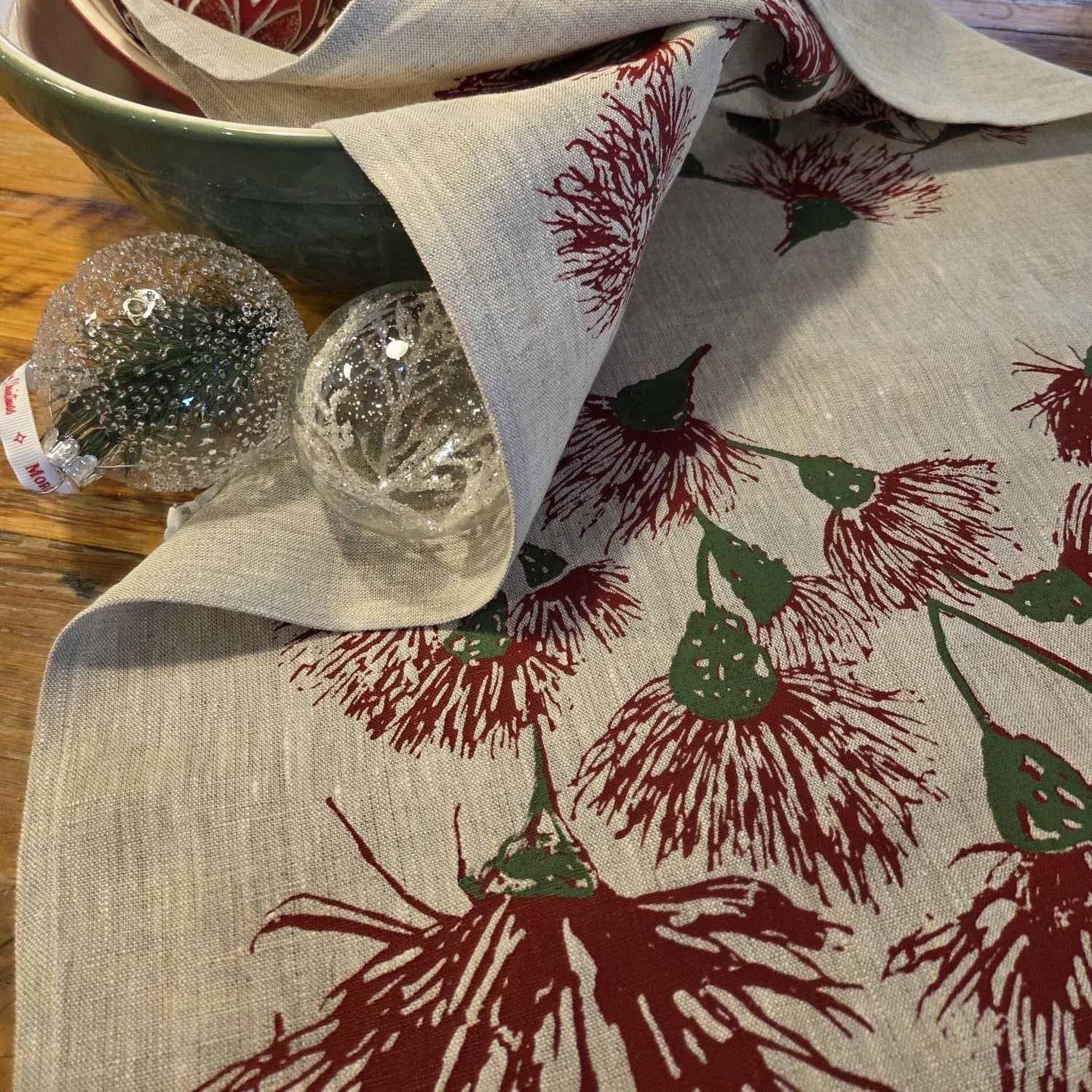 Hand screen printed Linen Tea Towels-Blossoms