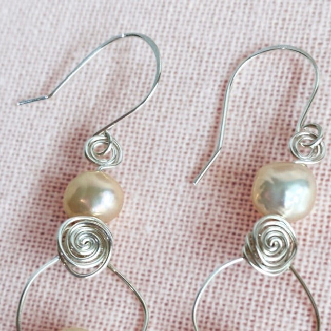 Pearl swirl dangle earrings | Sterling silver or 14k gold-filled | Natural pearls | June birthstone