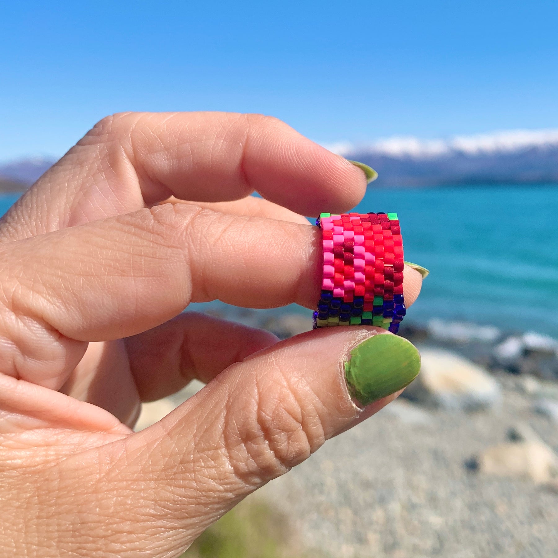 Customised Beaded Blue Sky Rose Ring