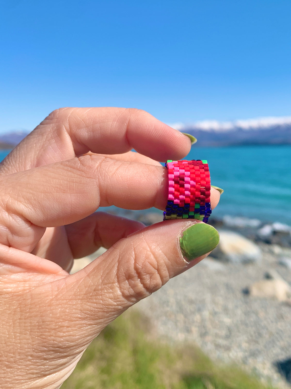 Customised Beaded Blue Sky Rose Ring