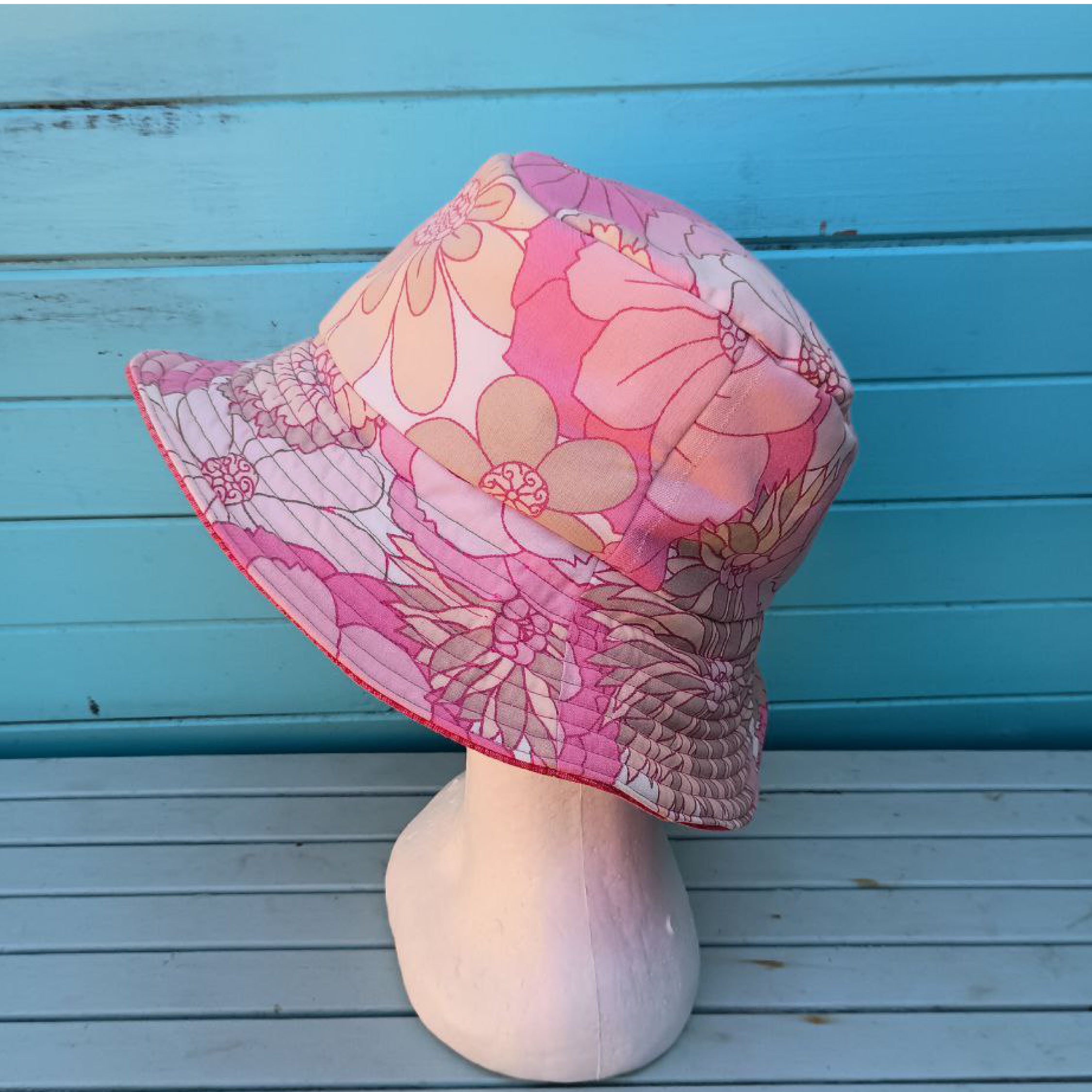 Pink Petal Reversible Bucket Hat Women Upcycled Vintage Fabrics