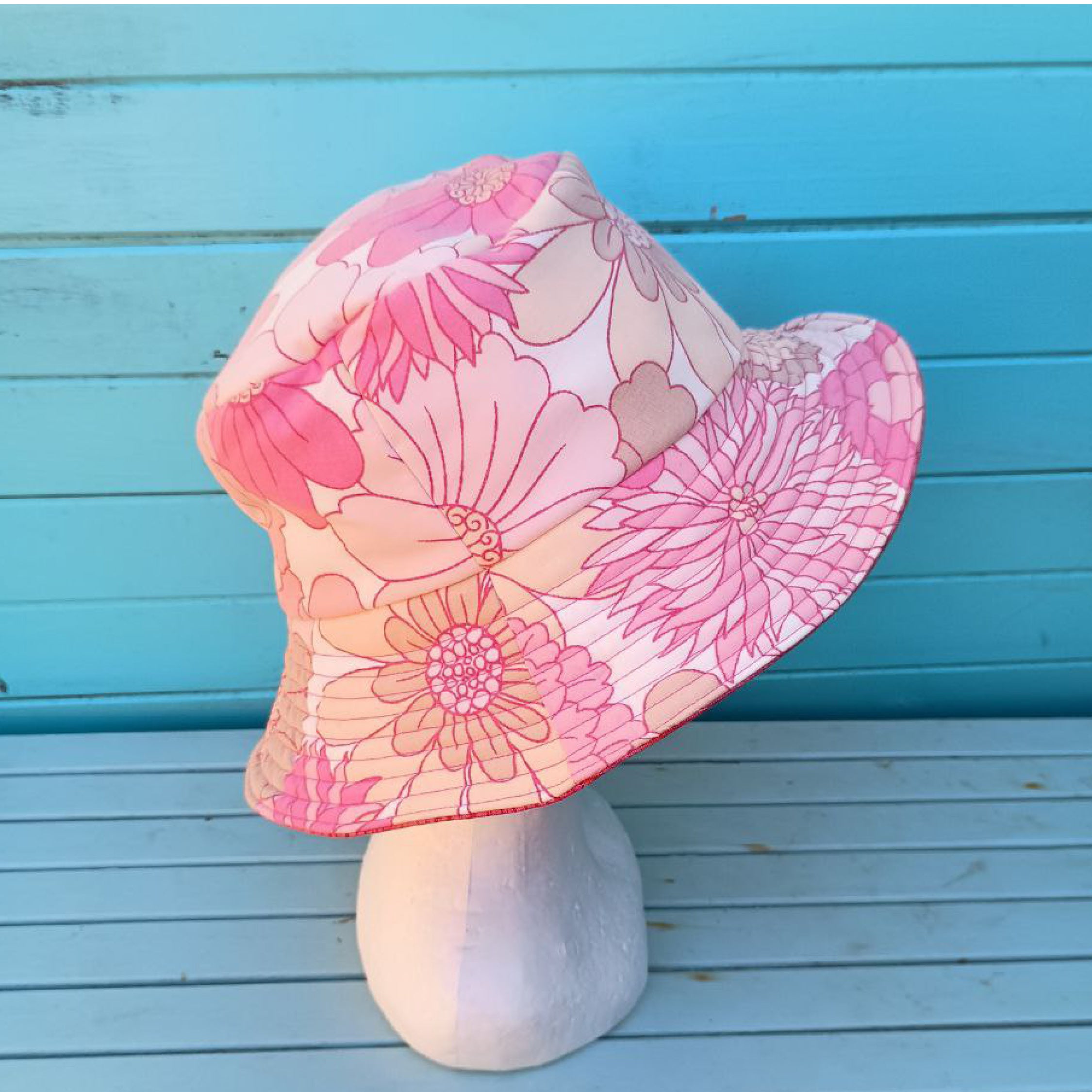 Pink Petal Reversible Bucket Hat Women Upcycled Vintage Fabrics