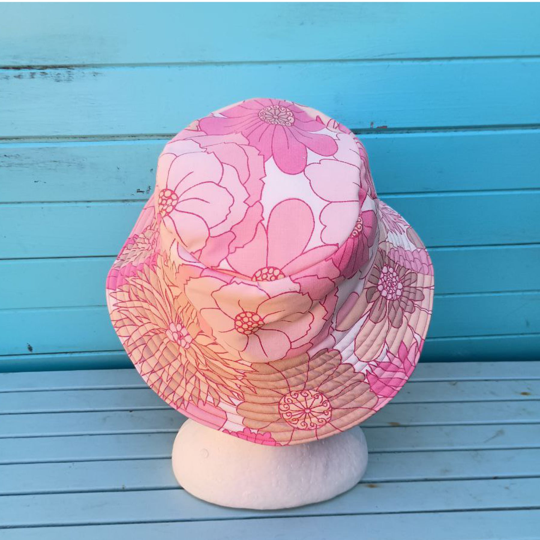 Pink Petal Reversible Bucket Hat Women Upcycled Vintage Fabrics