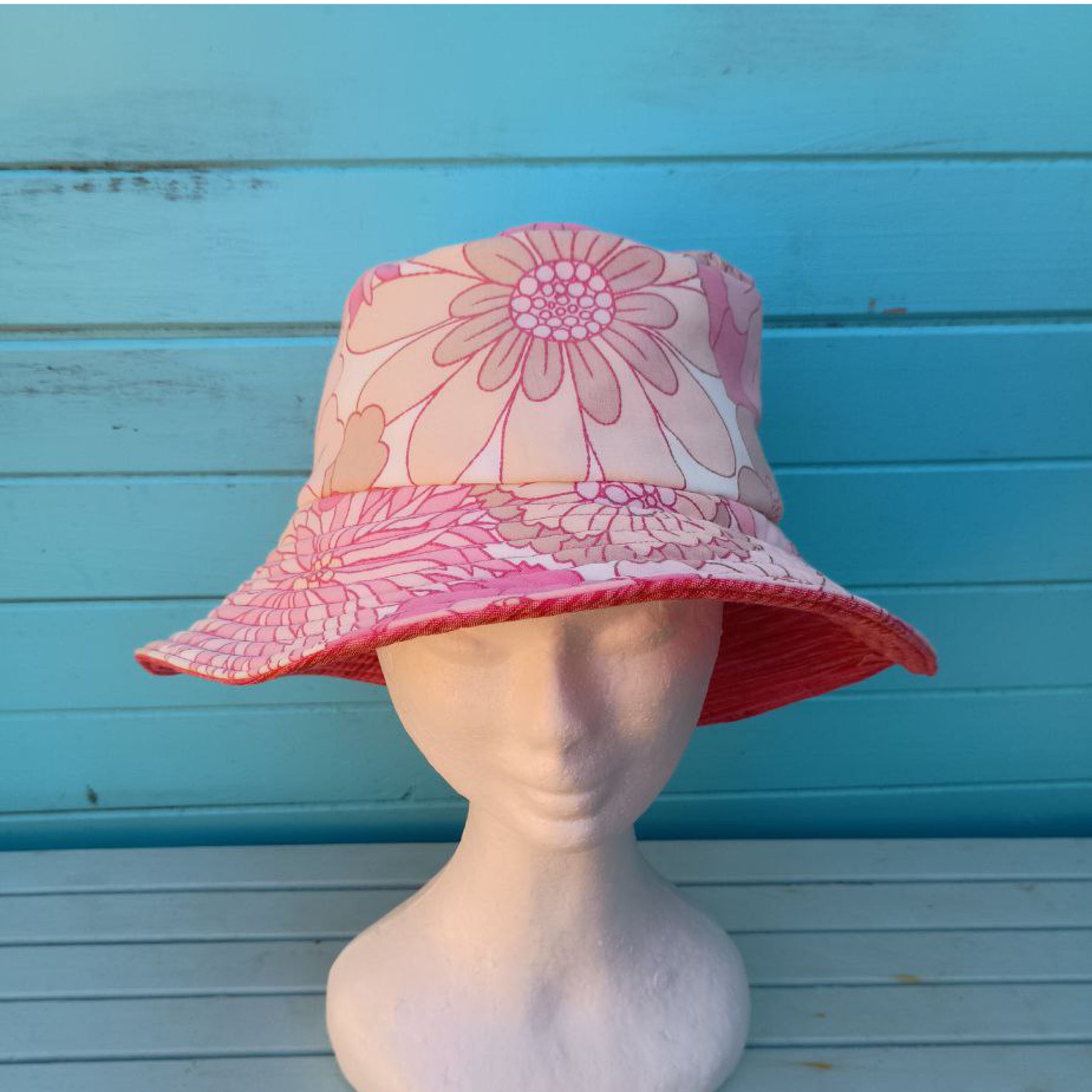 Pink Petal Reversible Bucket Hat Women Upcycled Vintage Fabrics
